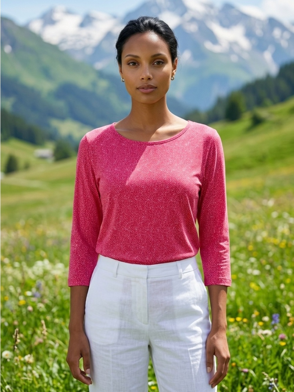 NWT Leggiadro Women’s Size 5 Pink White Chiquita Dots Casual 3/4 Slv Top MadeUSA